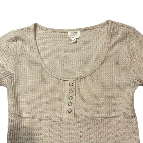 Pink Rose Oatmeal Long-Sleeve Waffle Knit Crop Top Medium - Picture 2 of 6